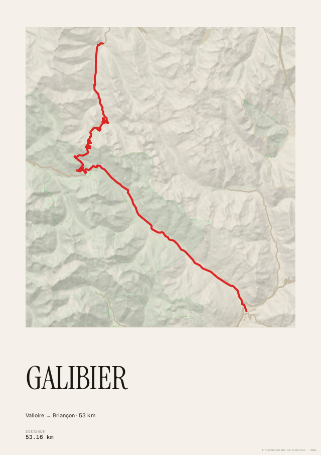 Cycling poster generated from a GPX file — Col du Galibier climb