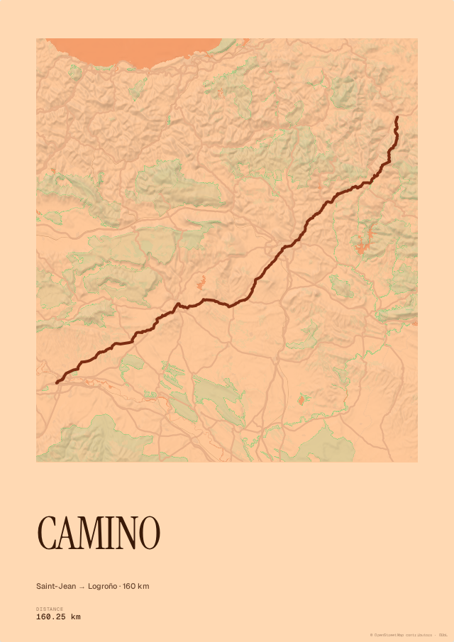Carte de voyage personnalisée générée depuis un itinéraire — Camino Francés